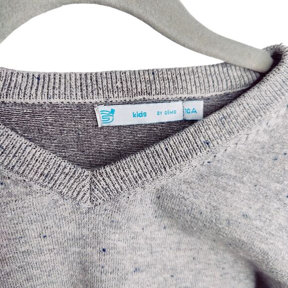 Gemo Boys Size 10 Heather Gray V Neck Pullover Sweatshirt with Elbow Patches - Picture 5 of 6